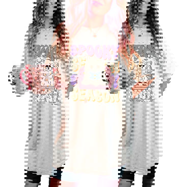 おもしろい言葉 不気味な季節 ハロウィン 幽霊 先生 女性 男性 レディースオーバーサイズコンフォートTシャツ