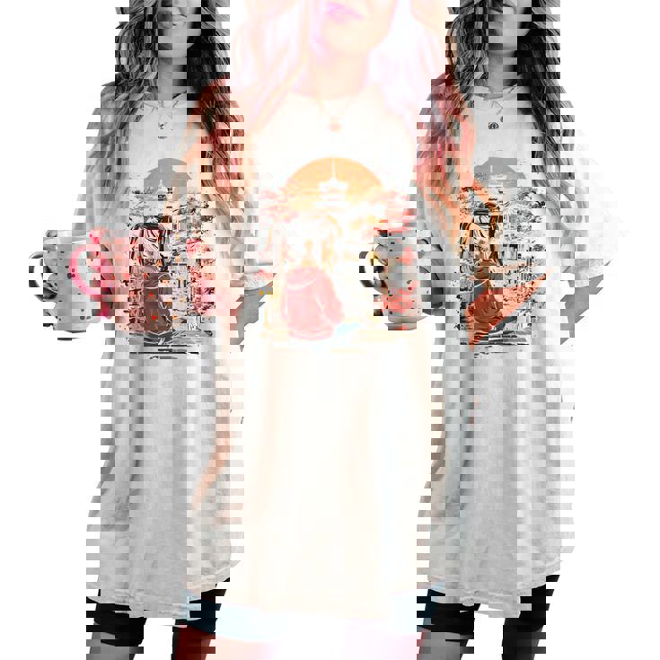 アニメ 女の子 日本 バックプリント レディースオーバーサイズコンフォートTシャツ