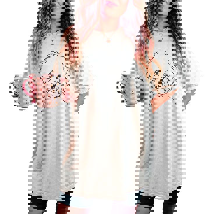 ラインアート Dad Mom Dog ビションフリーゼ レディースオーバーサイズコンフォートTシャツ