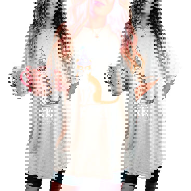 古希祝い 猫好き 男性 女性 古希 お祝い 70歳 かわいい ねこ おしゃれ 猫 紫色 レディースオーバーサイズコンフォートTシャツ