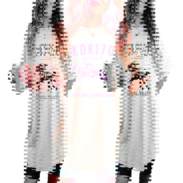 古希祝い 競馬好き うま 馬好き 父 母 男性 女性 70歳お祝い Life's Race Always Chase 長袖tシャツ レディースオーバーサイズコンフォートTシャツ