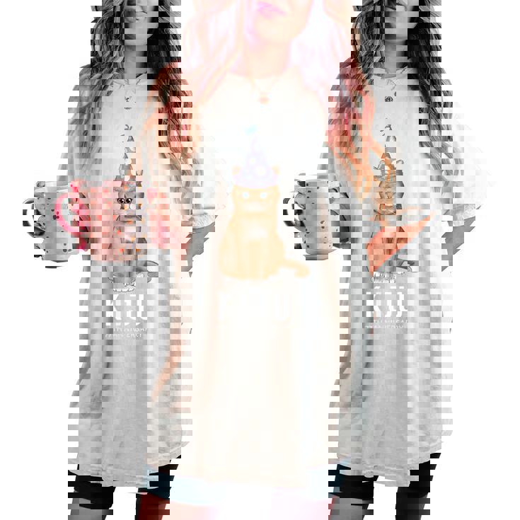 喜寿祝い 猫好き 男性 女性 喜寿 お祝い 77歳 かわいい ねこ おしゃれ 猫 紫色 レディースオーバーサイズコンフォートTシャツ