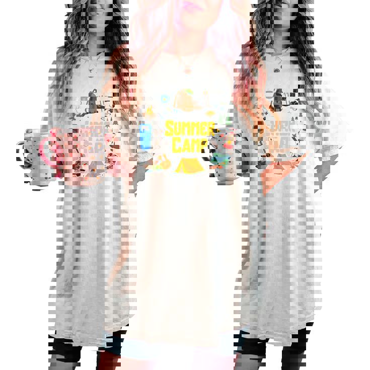 夏のキャンプ旅行 キャンパー キッズ 女の子 男の子 お揃い 長袖tシャツ レディースオーバーサイズコンフォートTシャツ