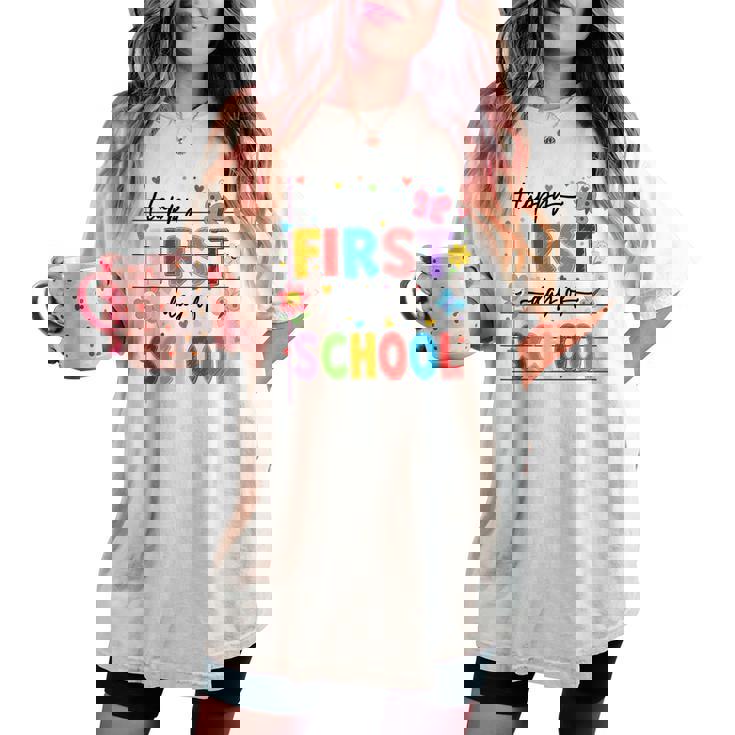 新学期 ハッピー 初日 学校 男の子 女の子 先生 レディースオーバーサイズコンフォートTシャツ