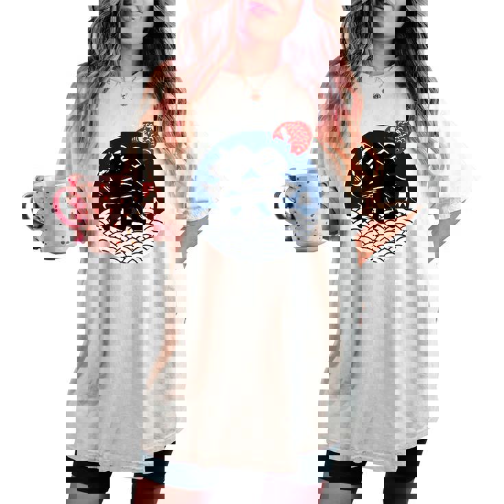 祭 まつり お祭り 海 富士山 鯛 夏祭り 秋祭り 花火大会 納涼まつり カジュアル はっぴのようなおもしろワッショイ レディースオーバーサイズコンフォートTシャツ