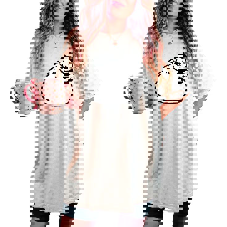 肉まんに抱きつくパンダ かわいい チャイナ 白黒 Panda Meat Bun レディースオーバーサイズコンフォートTシャツ