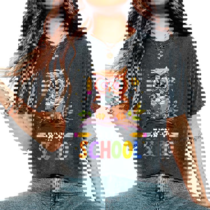 100Th Days Ofchool Owls 鳥 学生 100日間の学校 レディースオーバーサイズコンフォートTシャツ