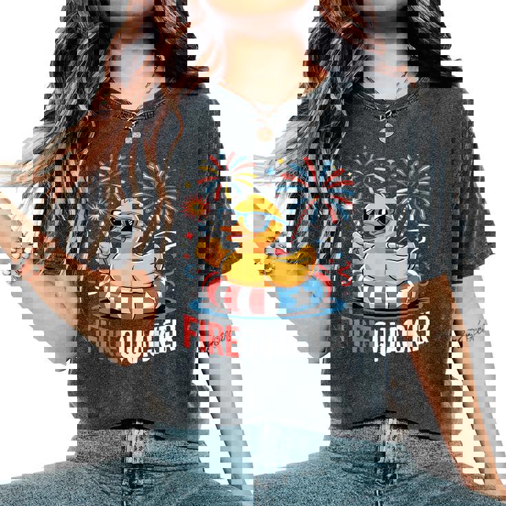 4Th Of July Duck Firequacker Patriotic Fourth Of July Women's Oversized Comfort T-Shirt