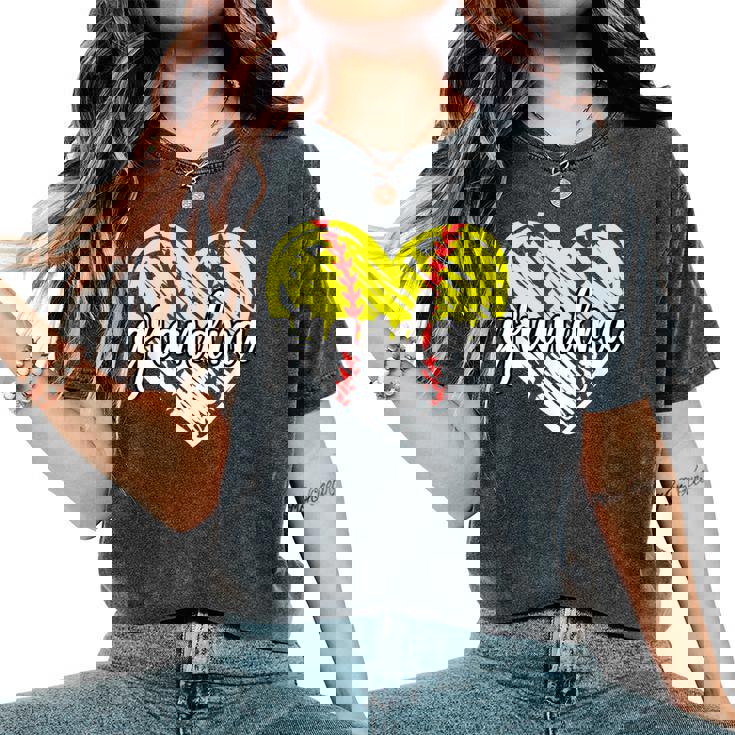 Baseball Softball Grandma Heart Softball Baseball Grandma Women's Oversized Comfort T-Shirt