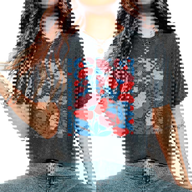 Boho Floral Freedom Democracy Truth Patriotic 4Th Of July Women's Oversized Comfort T-Shirt