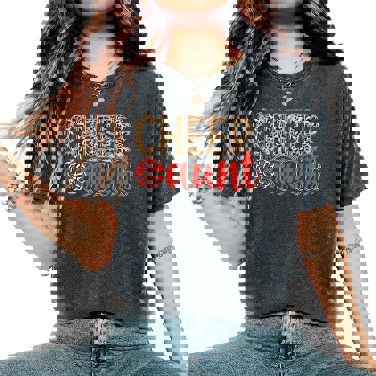 Cheer Aunt Leopard Aunt Of A Cheerleader Aunt Cheer Auntie Women's Oversized Comfort T-Shirt