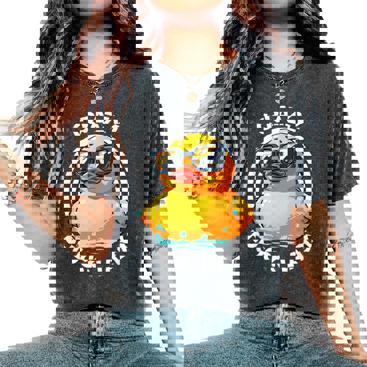 Crazy Duck Lady キュート アヒル ママ アヒルの所有者 面白い I Love Ducks レディースオーバーサイズコンフォートTシャツ