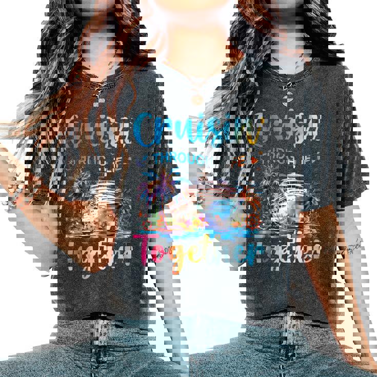 Cruisin Through Life Together Husband And Wife Cruise Couple Women's Oversized Comfort T-Shirt