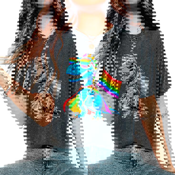 Dinosaur Gay Pride Lgbt Rainbow Flag Women's Oversized Comfort T-Shirt