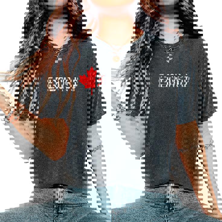 Elbows Up Canada Never 51 カナダ国旗 面白い 男性 女性 ギフト レディースオーバーサイズコンフォートTシャツ