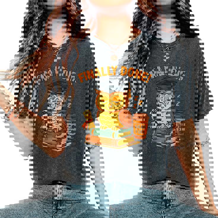 Finally Done Owl Grad 2025 デコレーション レディースオーバーサイズコンフォートTシャツ