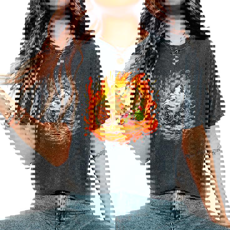 Flames Beef Burrito Costume Per Gli Amanti Del Costume Cibo Divertente T-shirt comoda oversize da donna