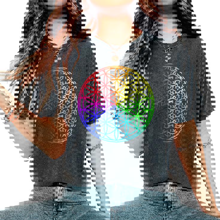 Flower Of Lifeacred Geometry Yogaフラワーオブライフ神聖幾何学瞑想ヨガ レディースオーバーサイズコンフォートTシャツ