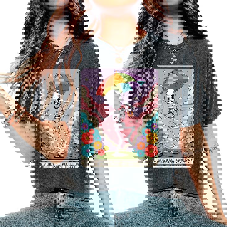 Retro Skeleton Lgbtq Pride Quote Rainbow Umbrella Women's Oversized Comfort T-Shirt