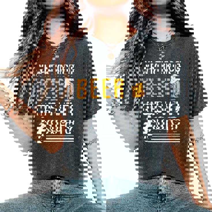 Workout Gym Meme For Beer Loversquats Joke レディースオーバーサイズコンフォートTシャツ