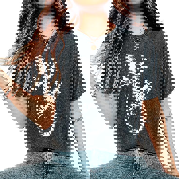 Gecko Dad Mom Lover モノクロ ヤモリ レディースオーバーサイズコンフォートTシャツ