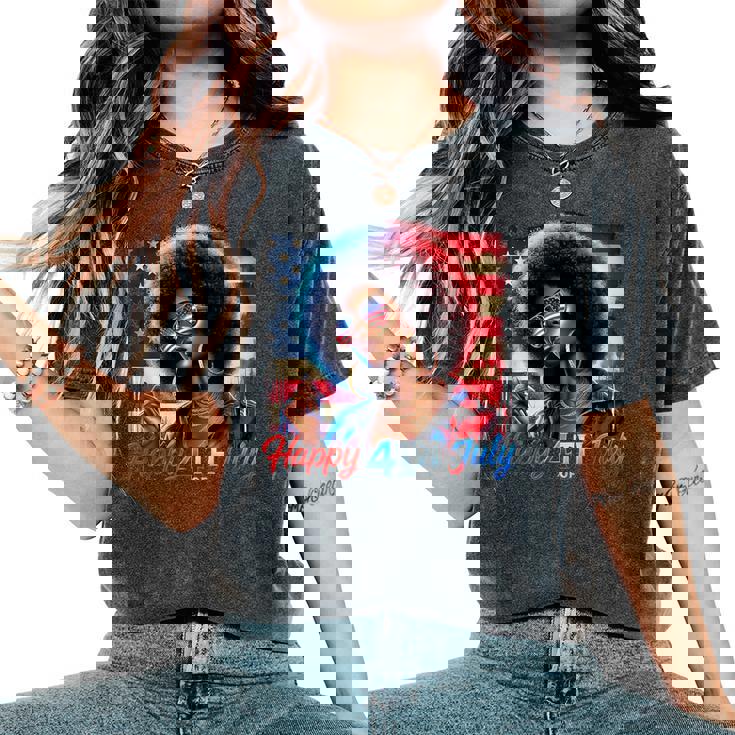 Happy 4Th Of July Black Girl Us Flag Melanin Afro African Women's Oversized Comfort T-Shirt