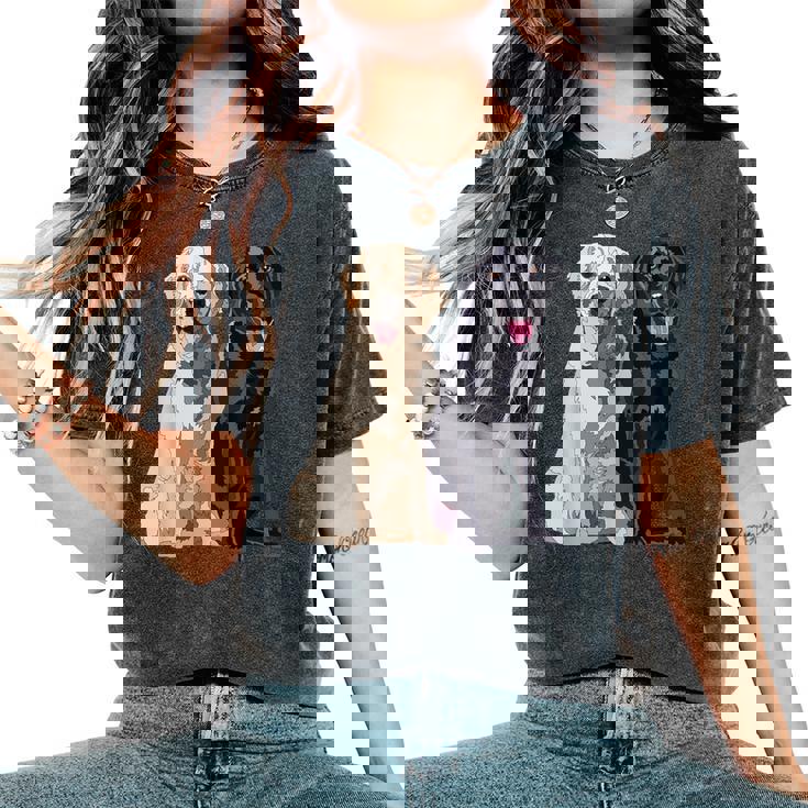 Happy Two Labradors ゴールデンブラック ラボレトリバー Mom Dad レディースオーバーサイズコンフォートTシャツ