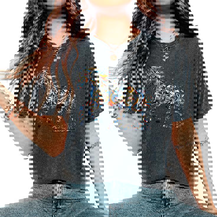 Horse Lover Majestic Horse 馬のグラフィック デザイン レディースオーバーサイズコンフォートTシャツ