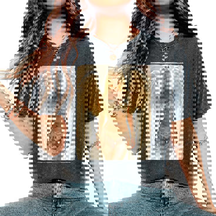 Hot Girl On 男性用 セクシー ブロンド エンジェル ガール ピンナップ レディースオーバーサイズコンフォートTシャツ