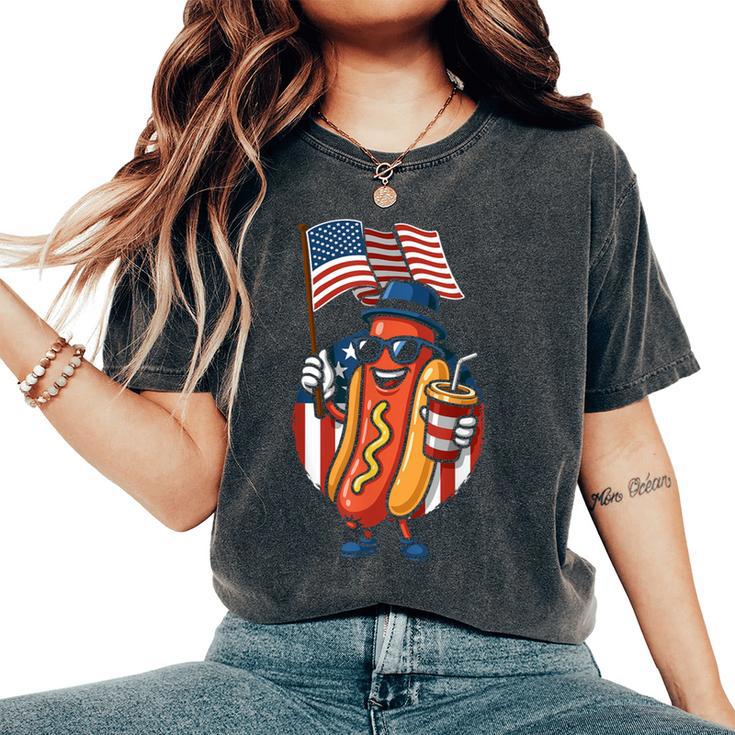 Hotdog 4Th Of July Usa Flag Patriotic America Independence For Women Women's Oversized Comfort T-Shirt