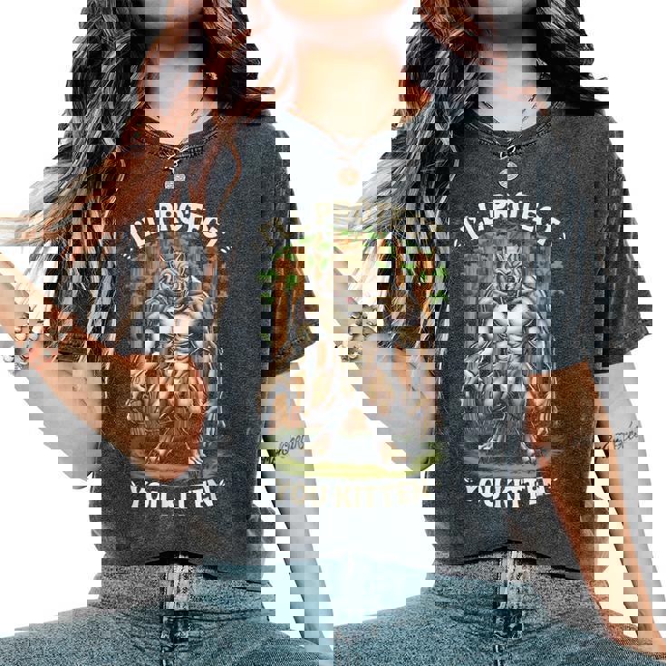 I'll Protect You Kitten Wolf Meme Joke 皮肉な女性 男性 レディースオーバーサイズコンフォートTシャツ