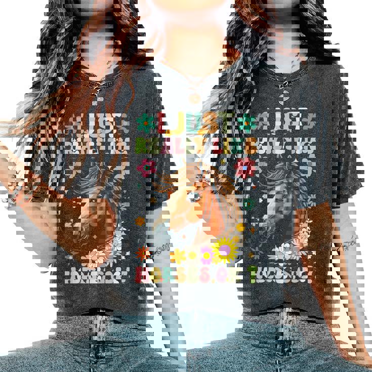 Just Really Like Horses グルーヴィーな乗馬 乗馬 レディースオーバーサイズコンフォートTシャツ