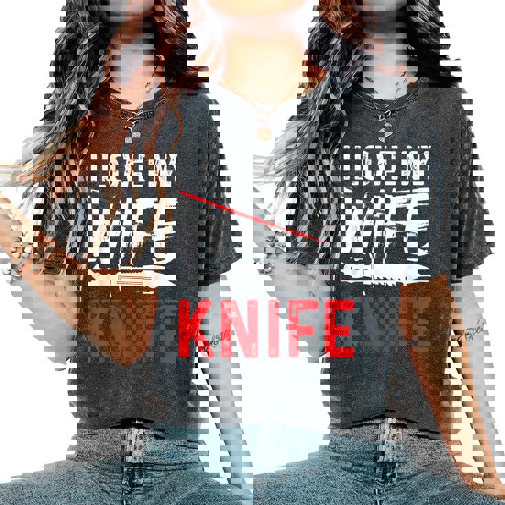 メンズ Knife Collector I Love My Wife ナイフ レディースオーバーサイズコンフォートTシャツ