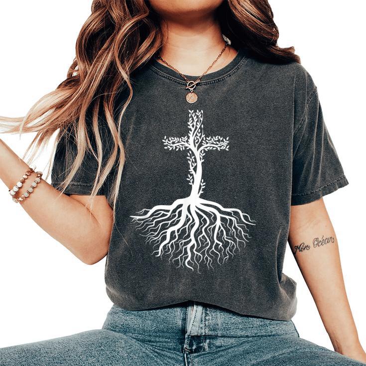 Las Raíces De La Fe En Jesús Run Deep Christian Camiseta extragrande cómoda para mujer