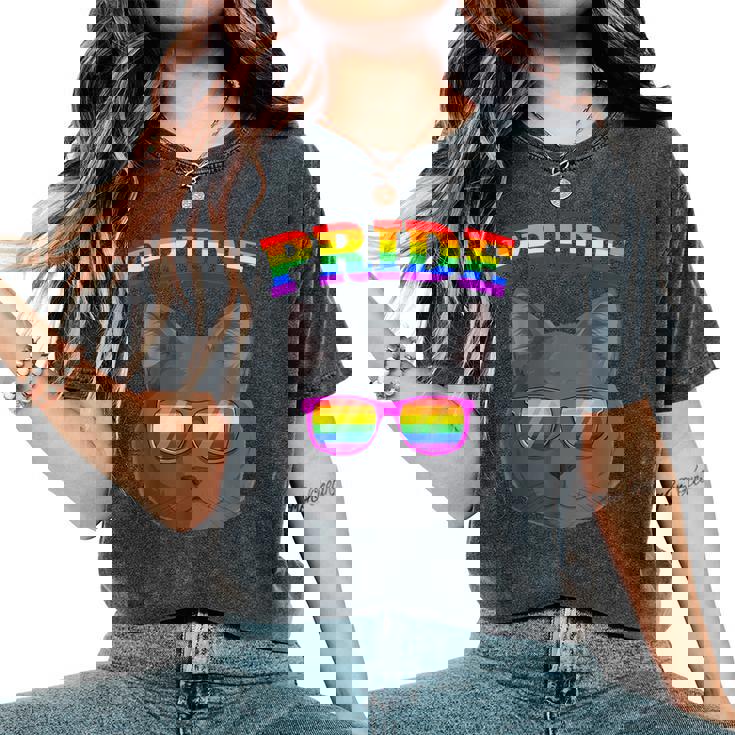 Lgbt Britishhorthair Cat Gay Pride Rainbow Lgbtq Kitty レディースオーバーサイズコンフォートTシャツ