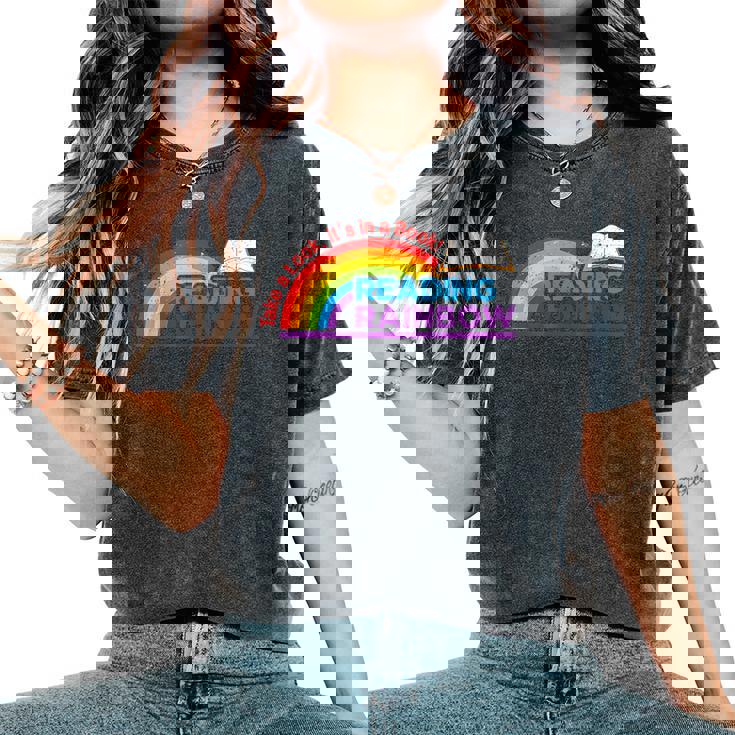 Take A Look It's In A Book Reading Book Vintage Rainbow Women's Oversized Comfort T-Shirt