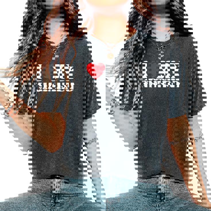 I Love My Girlfriend I Heart My Gf バレンタインデー レディースオーバーサイズコンフォートTシャツ