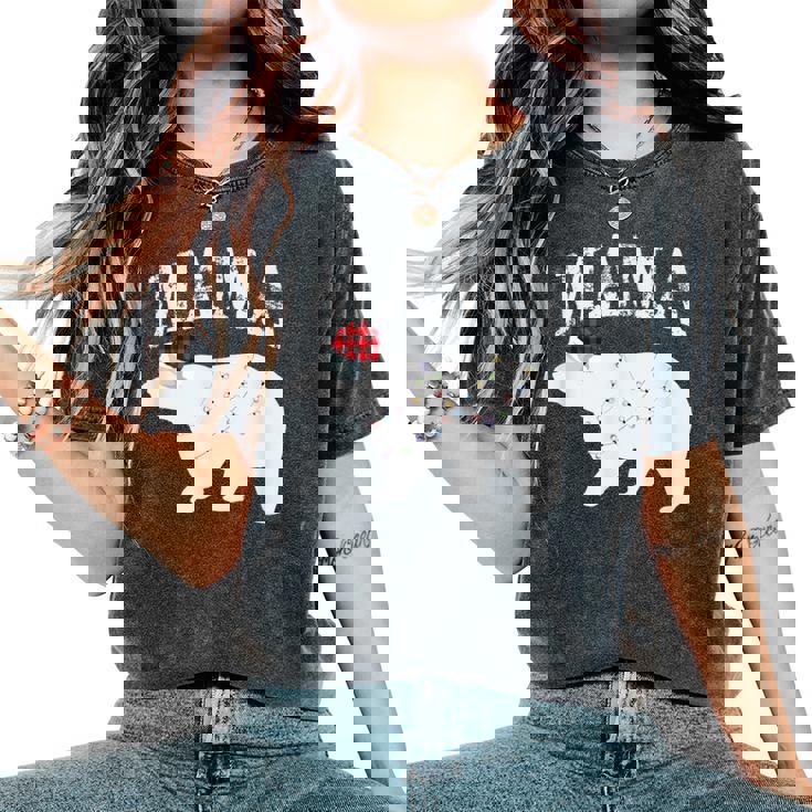 Mama Bear Xmas Buffalo Plaid Lights Matching Family Pajama レディースオーバーサイズコンフォートTシャツ