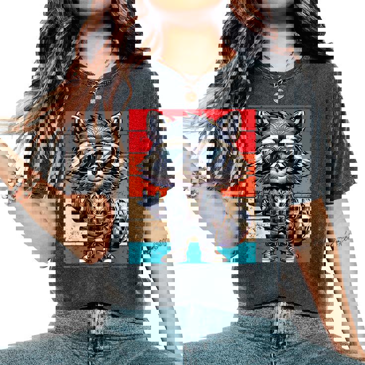 Mapache Retro Rock Música Hombres Niños Es Divertido Mapacheintage Camiseta extragrande cómoda para mujer