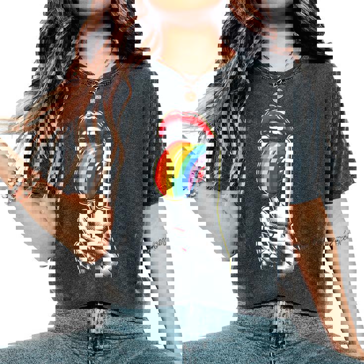 Masc Lesbian Stuff Tongue Rainbow Gay Pride Ally Lgbtq Adult Women's Oversized Comfort T-Shirt