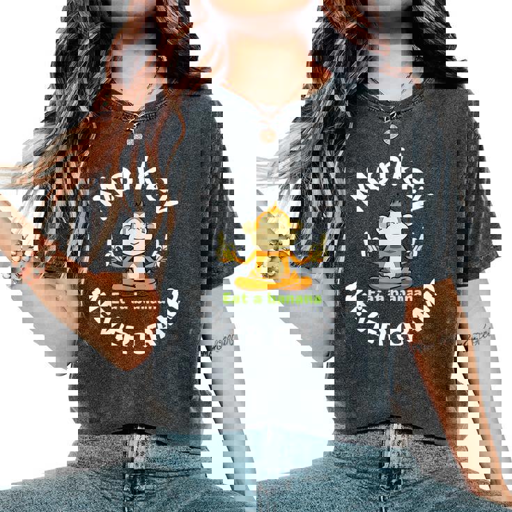 Monkey Never Cramp Eat A Banana レディースオーバーサイズコンフォートTシャツ