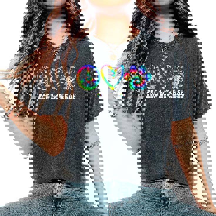 Peace Love Rescue Dog Paws Tie Dye Rainbow Animals Women's Oversized Comfort T-Shirt