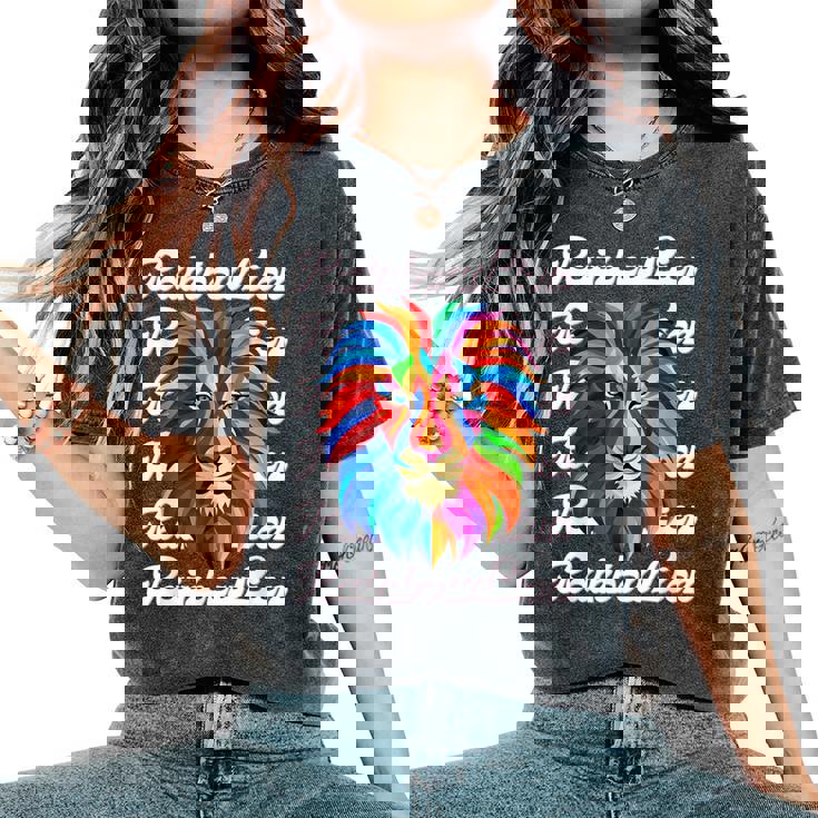 Rainbow Lion かっこいい おしゃれ ロゴ レディースオーバーサイズコンフォートTシャツ
