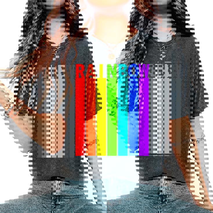 Rainbow レインボー《虹 カラー》【デザインアート】文字 7色 カラフル レディースオーバーサイズコンフォートTシャツ