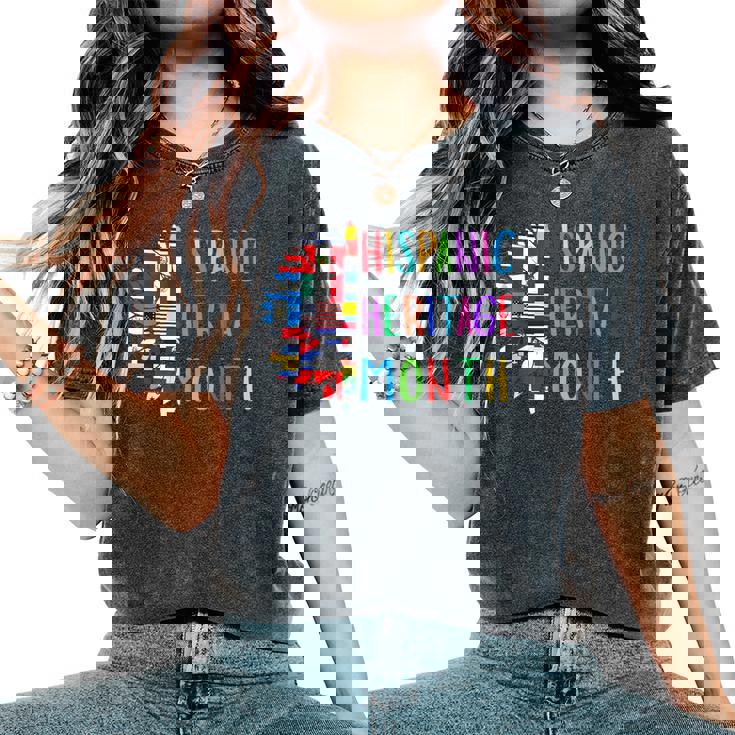 Sunflower Latino Countries Flags Hispanic Heritage Month Women's Oversized Comfort T-Shirt