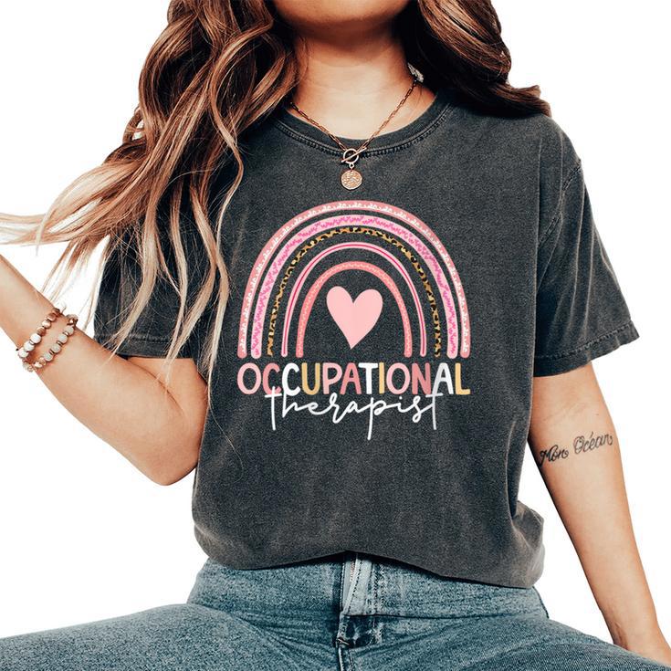 Terapeuta Ocupacional Boho Rainbow Terapeuta Ocupacional Cuello Camiseta extragrande cómoda para mujer