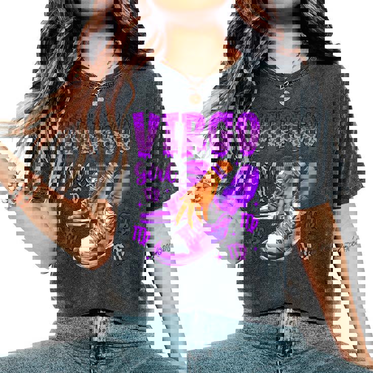 Virgo Girl Birthday Black Sneakers Zodiac Sign Women's Oversized Comfort T-Shirt