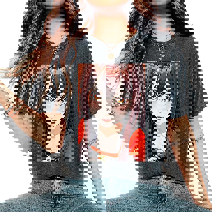 かわいい 可愛い 女の子 若い 美人 イラスト 日本 きれい 赤い服 レディースオーバーサイズコンフォートTシャツ