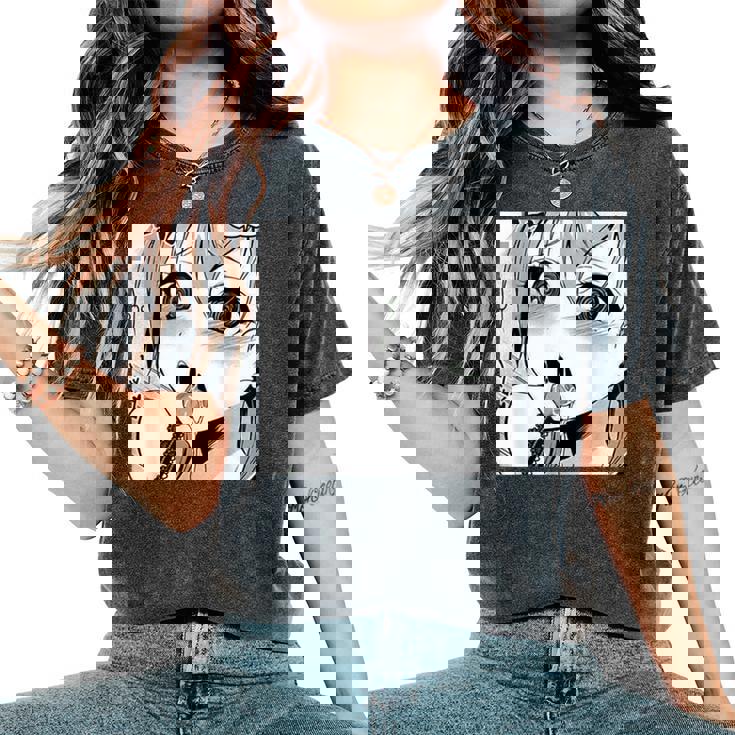 かわいいアヘ顔 アニメ 女の子 オタクウィーブ ラブ ビッグアイズ ドリップ レディースオーバーサイズコンフォートTシャツ