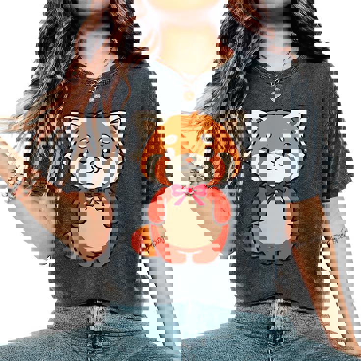 かわいいレッサーパンダ蝶ネクタイ かわいい動物園 日帰り旅行 男の子 女の子 キッズ レディースオーバーサイズコンフォートTシャツ